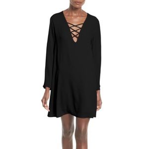 NWT ASTR Black Lace Up Bell Sleeve Shift Dress